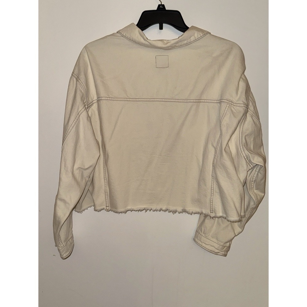 Wild Fable Cream Cropped Denim Trucker Jacket XL Raw Hem NWOT - Picture 11 of 11